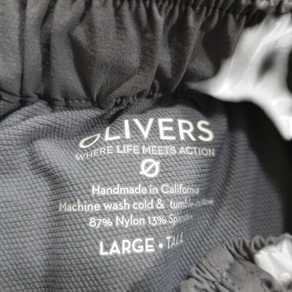 Olivers Mens Large Tall Athletic Nylon Shorts Gray Elastic Waist Red Drawstring - Picture 3 of 3